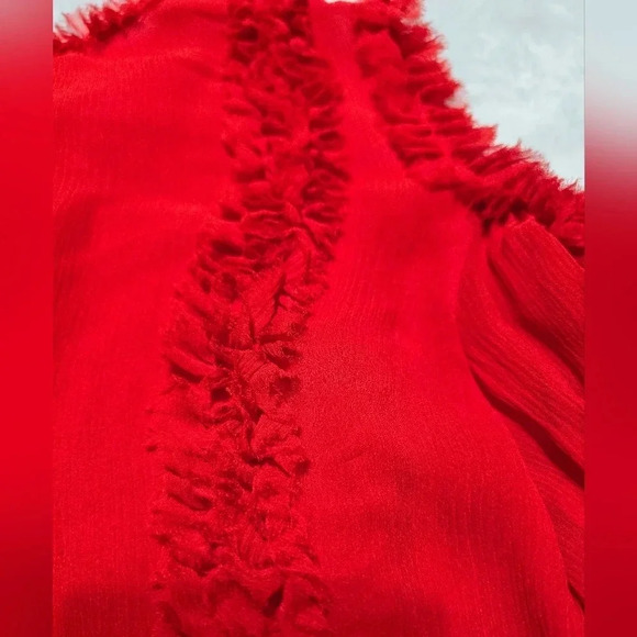 NWT ALEXIS Belicia Sheer Organza Cold Shoulder Top with Ruffled-Trim, 100% Silk - Picture 9 of 15